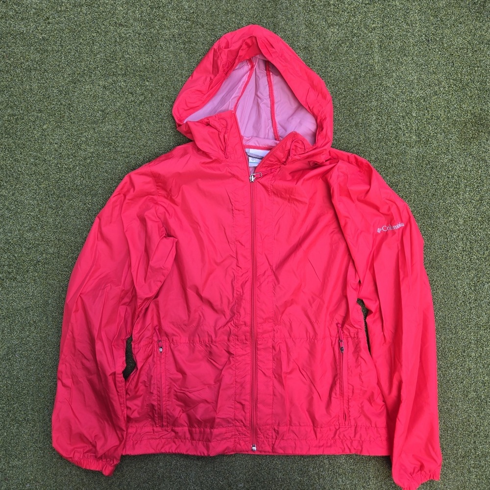 Columbia Windbreaker Jacket Women's M Pink Hooded Lightweight Zip Rain Coat - Picture 3 of 11